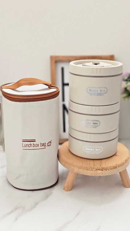 لانچ باکس و ظرف غذا سه عددی وارداتی کیف دار BENTO BOX بدون نشتی
