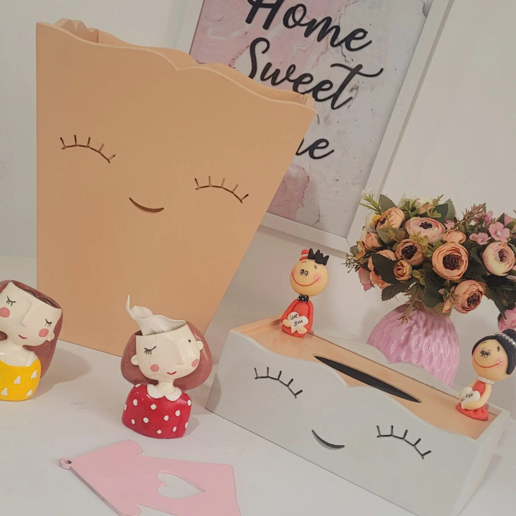 سطل زباله و جا دستمال کاغذی طرح لبخند