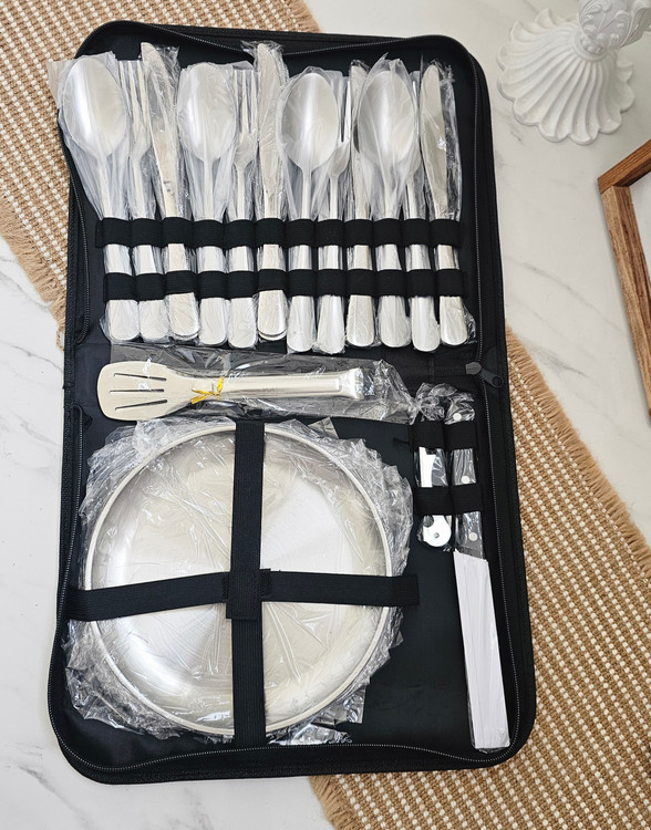 ست ظروف مسافرتی استیل شش نفره کیف دار 27تیکه