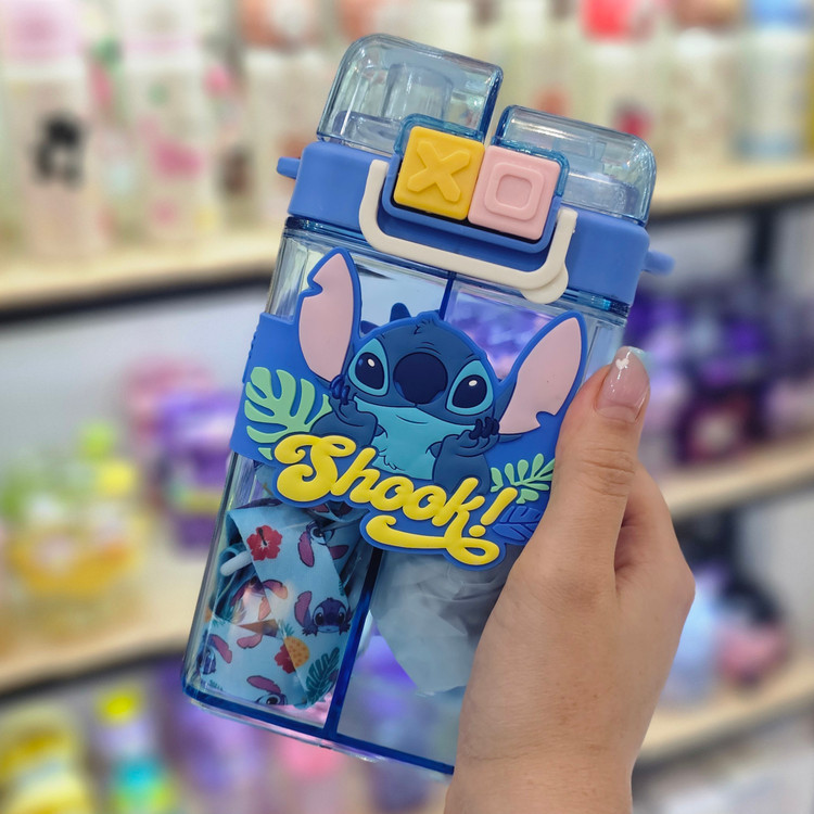 قمقمه دومخزنه کودک طرح استیچ وارداتی آسان نوش و نی دار