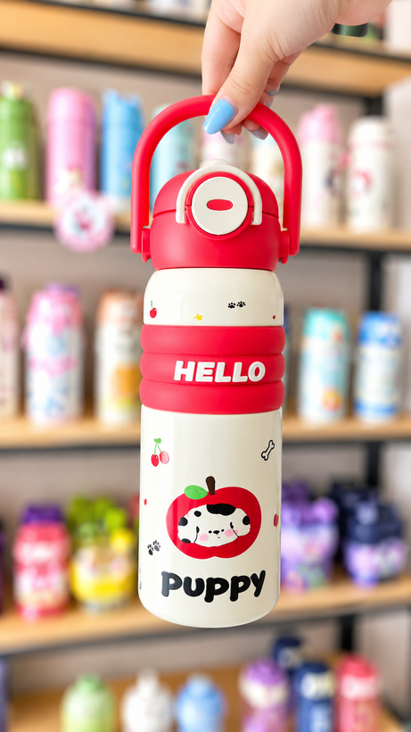 قمقمه استیل دوحالته ۶۰۰ میل فانتزی طرح HELLO رنگ