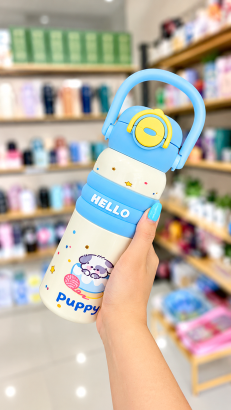 قمقمه استیل دوحالته ۶۰۰ میل فانتزی طرح HELLO رنگ