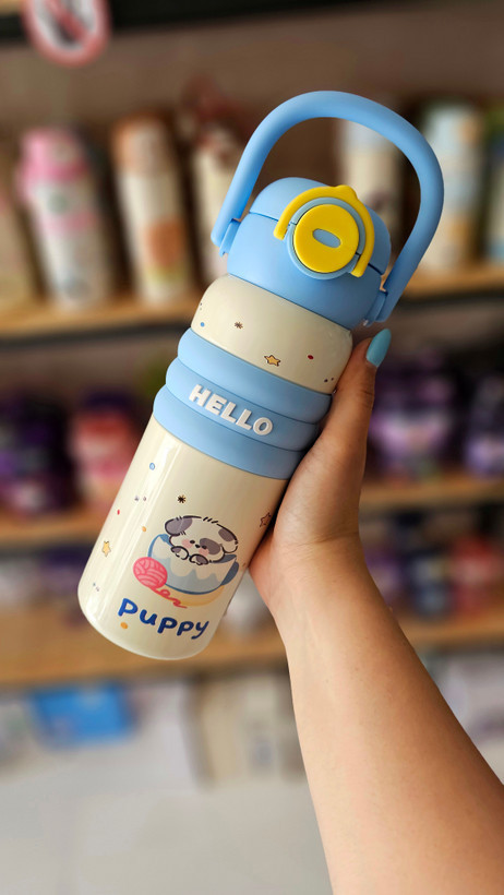 قمقمه استیل دوحالته ۶۰۰ میل فانتزی طرح HELLO رنگ