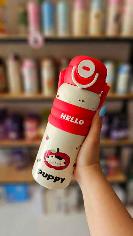 قمقمه استیل دوحالته ۶۰۰ میل فانتزی طرح HELLO رنگ